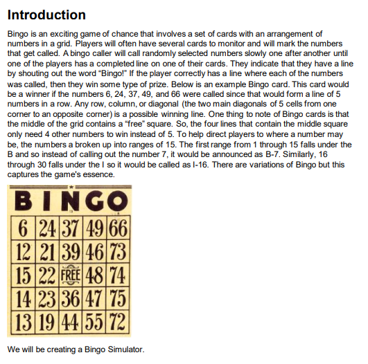 Solved Introduction Bingo is an exciting game of chance that