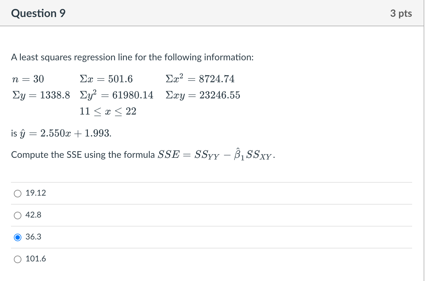 Solved Question 9A least squares regression line for the | Chegg.com