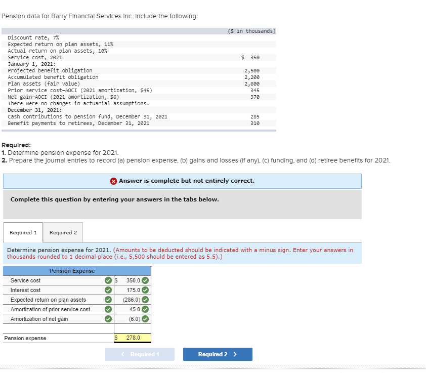 Solved Pension data for Barry Financial Services Inc.