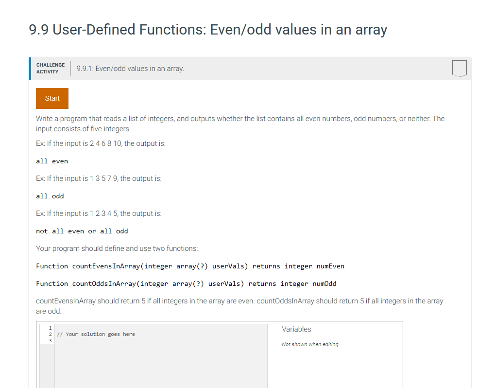 Solved 9.9 User-Defined Functions: Even/odd values in an | Chegg.com