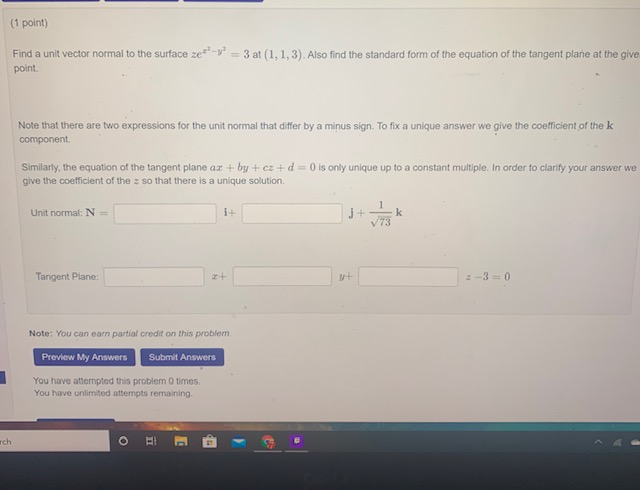 Solved Find a unit vector normal to the surface | Chegg.com