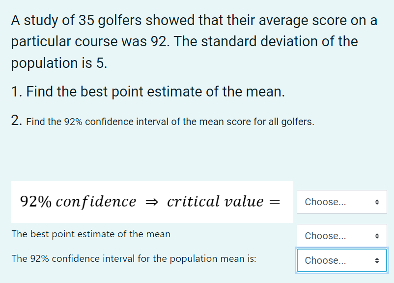 Solved A study of 35 golfers showed that their average score | Chegg.com