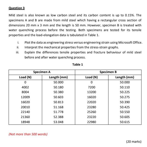 Solved Question 3 Mild steel is also known as low carbon