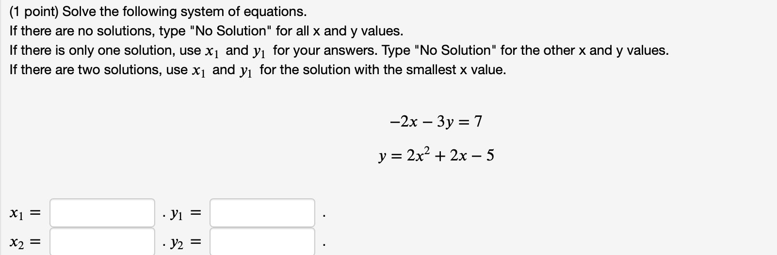 Solved (1 point) Solve the following system of equations. If | Chegg.com