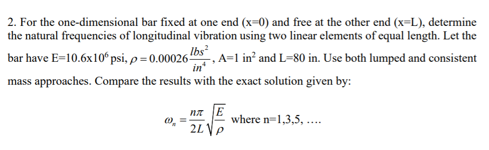 Solved 2. For the one-dimensional bar fixed at one end (x=0) | Chegg.com