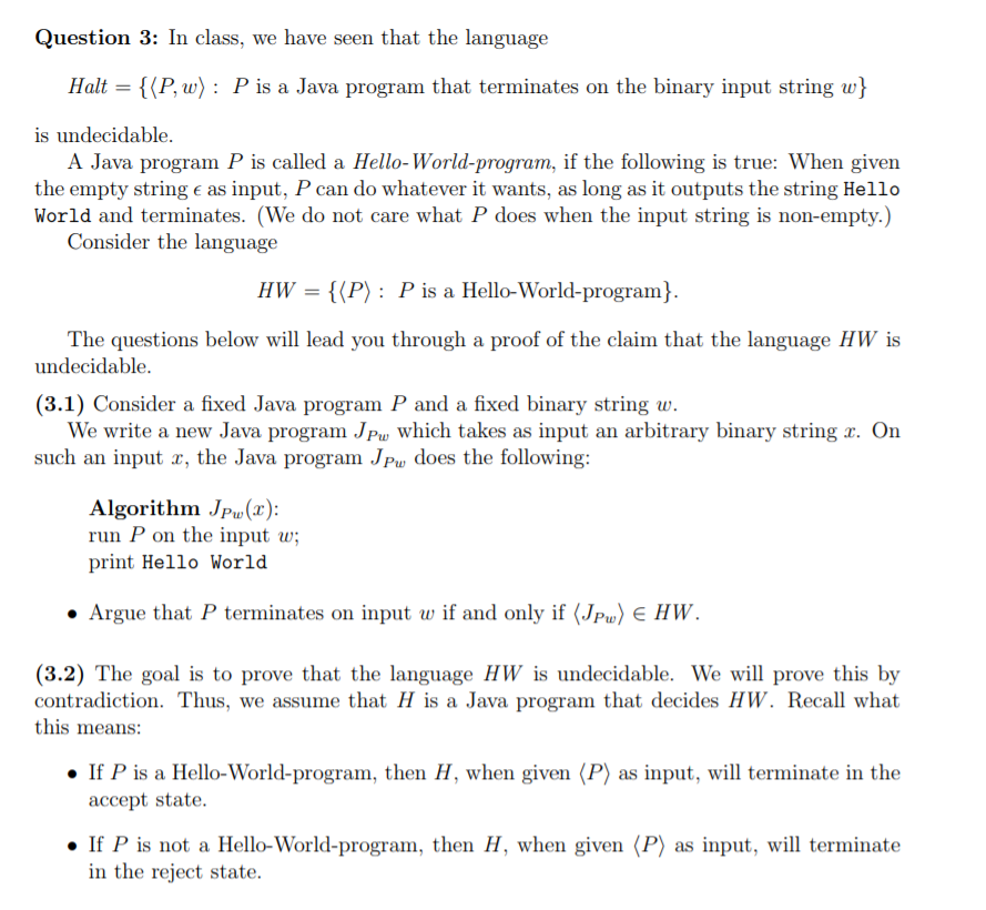 Question 3: In class, we have seen that the language | Chegg.com