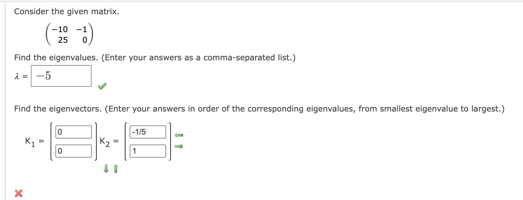 Solved Consider The Given Matrix. −10 −1 25 | Chegg.com