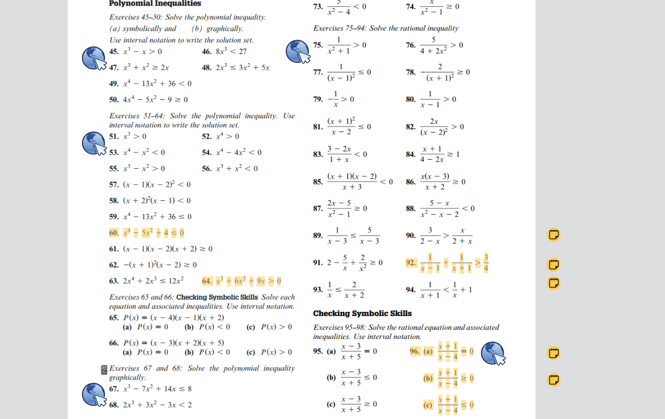 Solved 73. 0 74. 20 x2 - 4 Polynomial Inequalities Exercises | Chegg.com