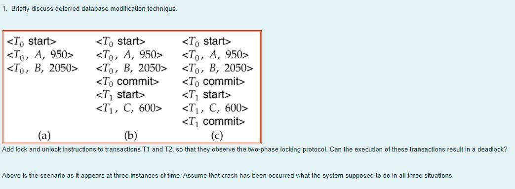 Solved 1. Briefly discuss deferred database modification | Chegg.com