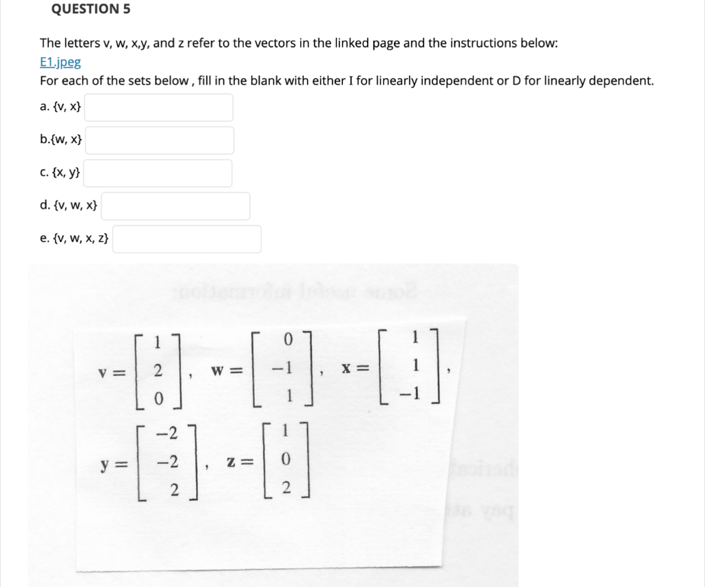 Question 5 The Letters V W X Y And Z Refer To The Chegg Com