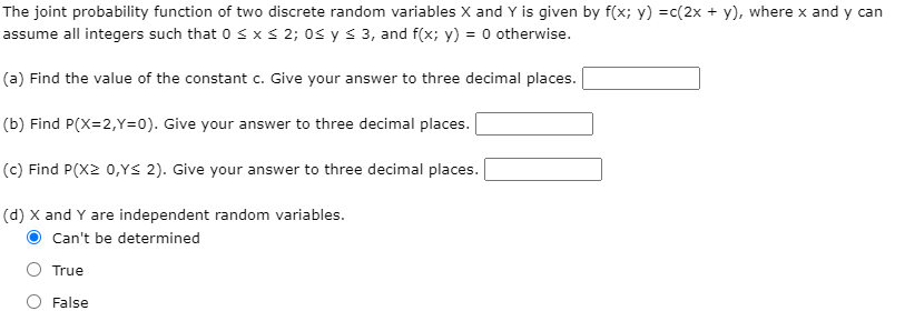 Solved The joint probability function of two discrete random | Chegg.com