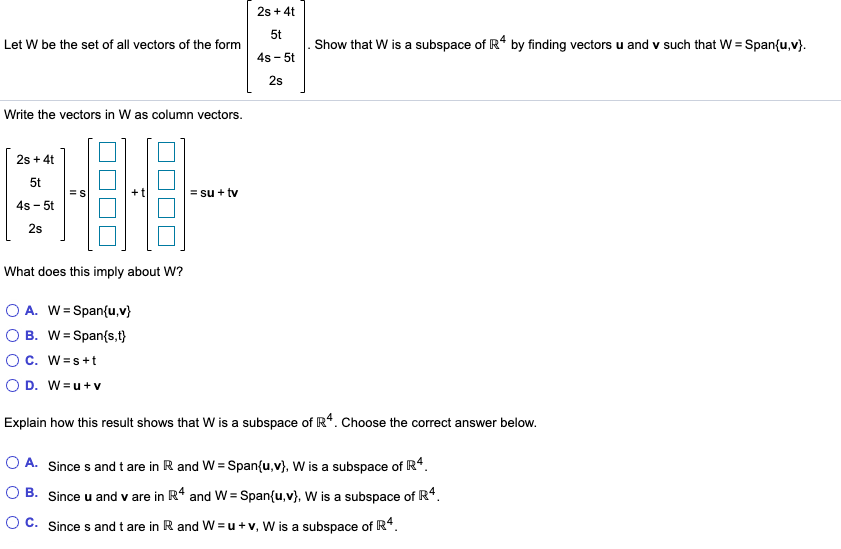 Solved 2s 4t 5t Let W Be The Set Of All Vectors Of The Chegg Com