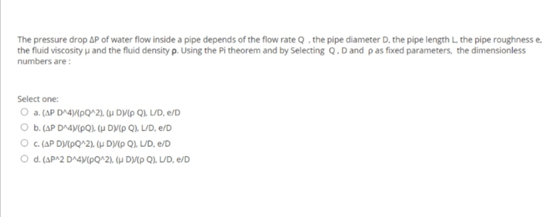 Solved The pressure drop AP of water flow inside a pipe | Chegg.com