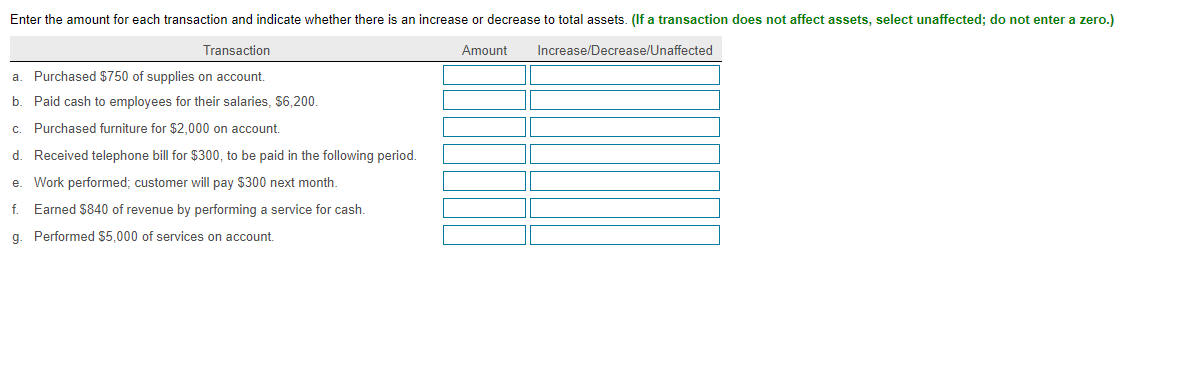Solved Enter the amount of each transaction on individual