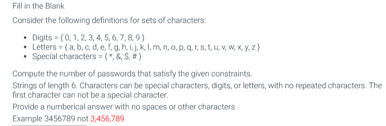 Solved Fill Blank Consider Following Definitions Sets Characters Digits 0 1 2 3 4 5 6 7 8 9 Lette Q
