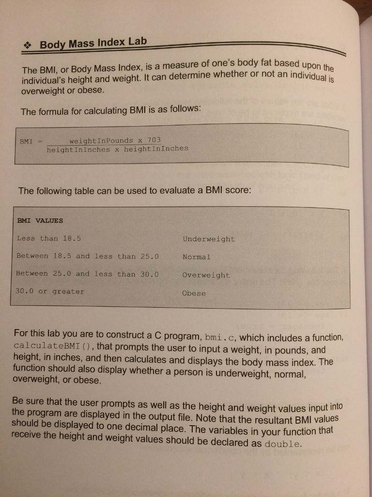 Solved Body Mass Index Lab The BMI, Or Body Mass Index, Is A | Chegg.com