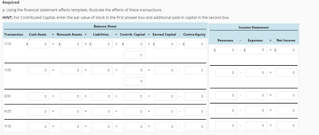 Solved Analyzing and Identifying Financial Statement Effects | Chegg.com