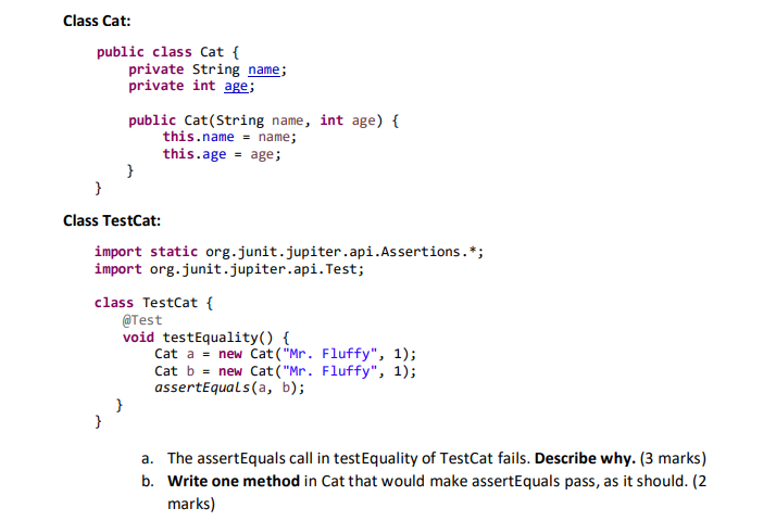 Solved Class Cat: public class Cat { private String name; | Chegg.com