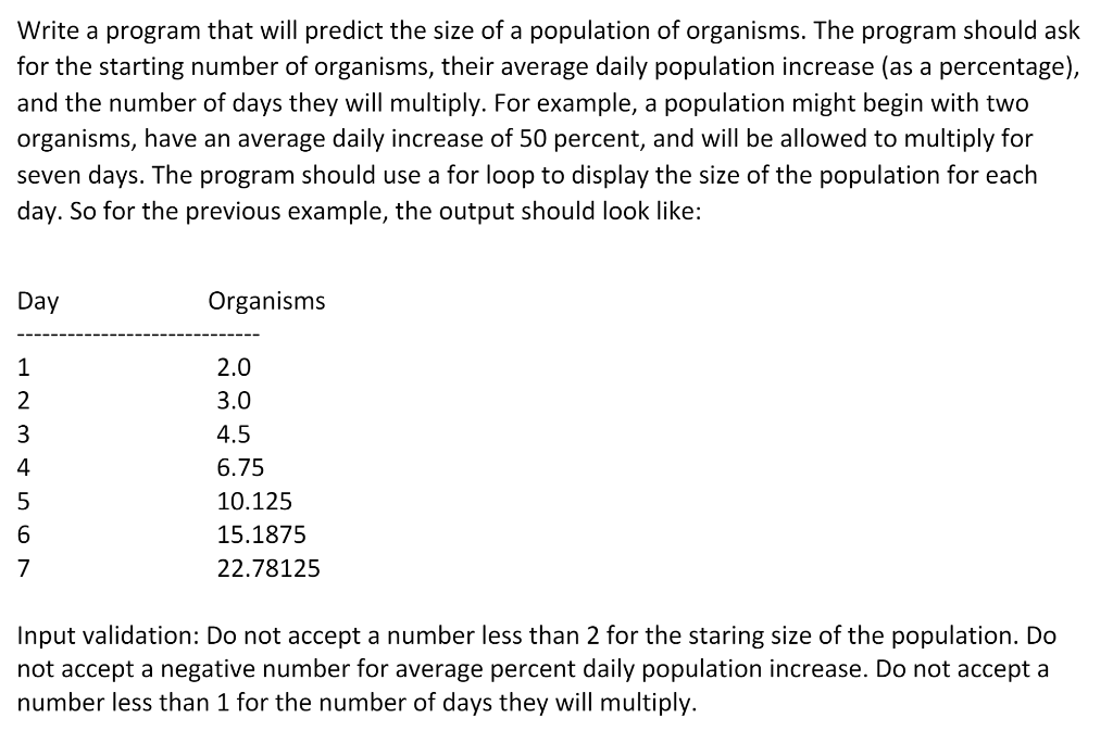 Solved Write a program that will predict the size of a | Chegg.com