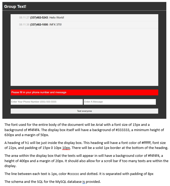 Please help! Create a Group Text web based app that | Chegg.com