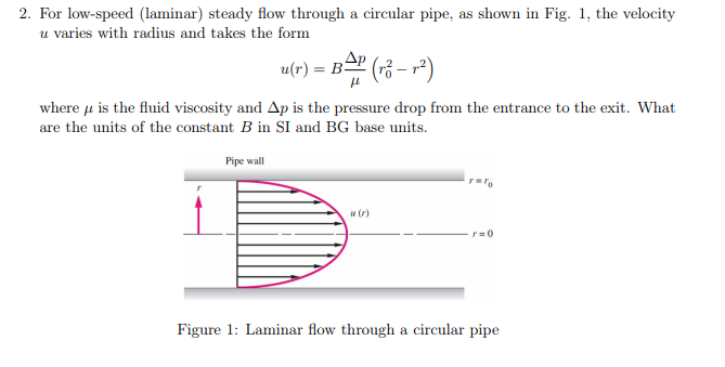 Solved 2. For Low-speed (laminar) Steady Flow Through A | Chegg.com