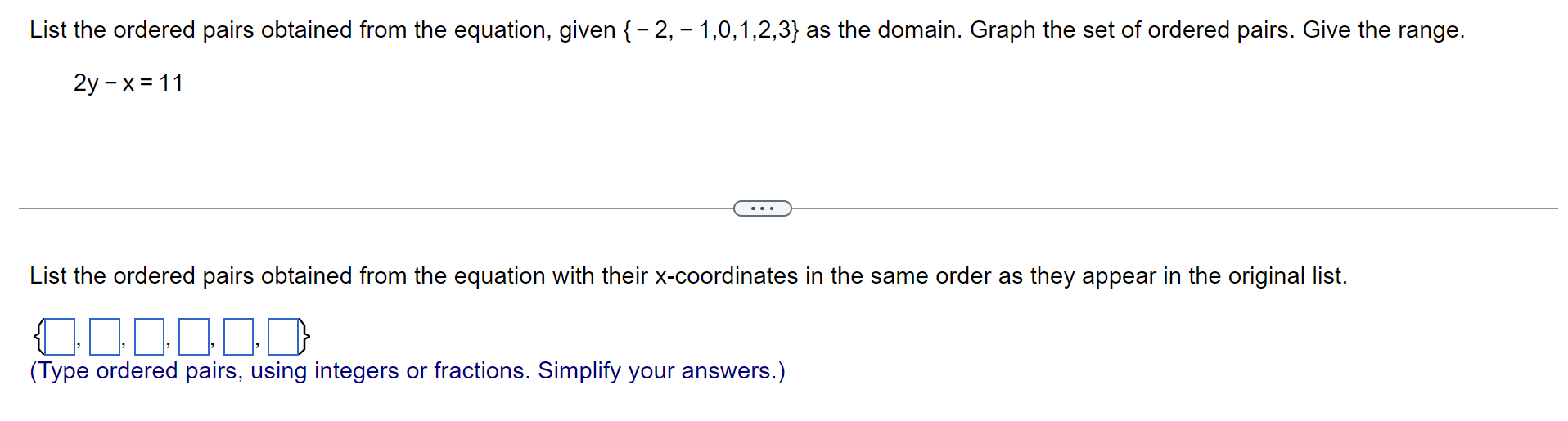Solved List the ordered pairs obtained from the equation, | Chegg.com