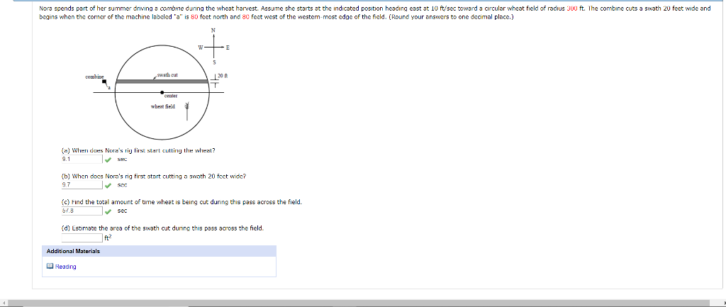 Solved Nora spends part of her summer driving a combine | Chegg.com