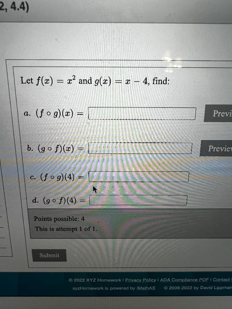 Solved Let F(x)=x2 And G(x)=x−4, Find: A. (f∘g)(x)= B. | Chegg.com