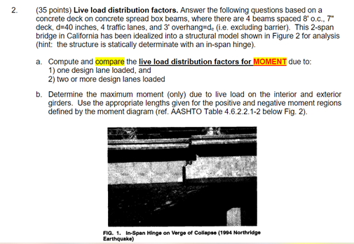 2. (35 points) Live load distribution factors. Answer | Chegg.com