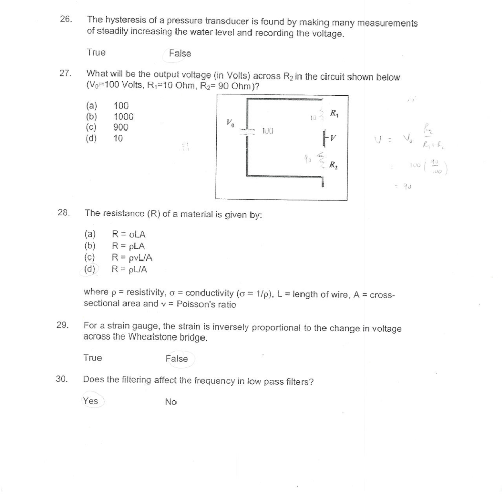 Solved 26. The hysteresis of a pressure transducer is found