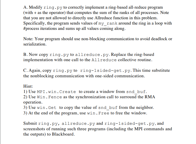 Solved A. Modify ring.py to correctly implement a ring-based | Chegg.com