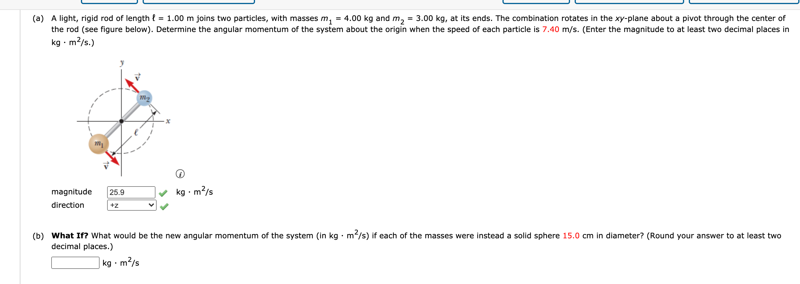 Solved (a) A light, rigid rod of length l = 1.00 m joins two | Chegg.com