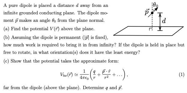 Solved A pure dipole is placed a distance d away from an | Chegg.com
