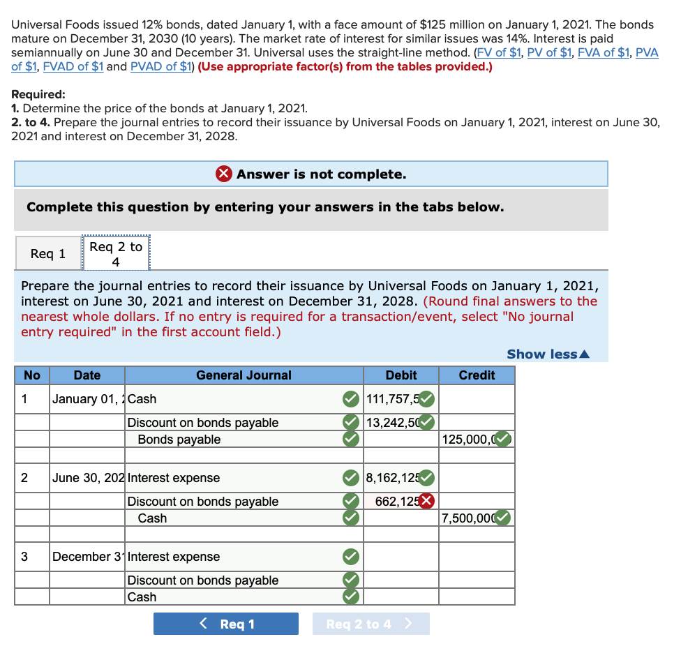 Solved Universal Foods issued 12% bonds, dated January 1, | Chegg.com
