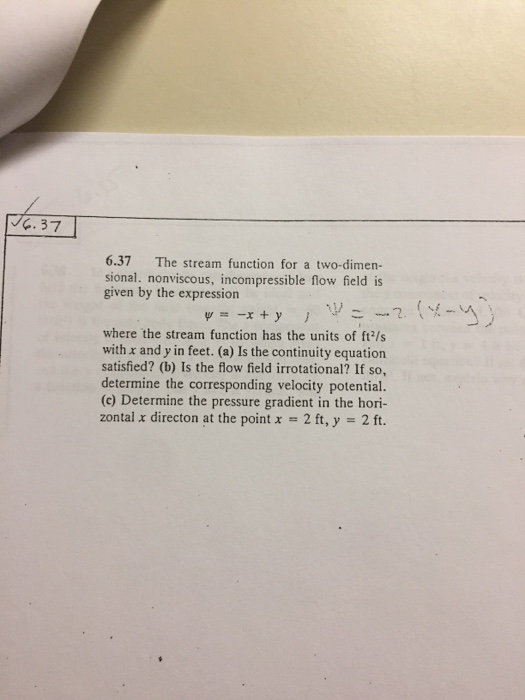 Solved The Stream Function For A Two Dimensional