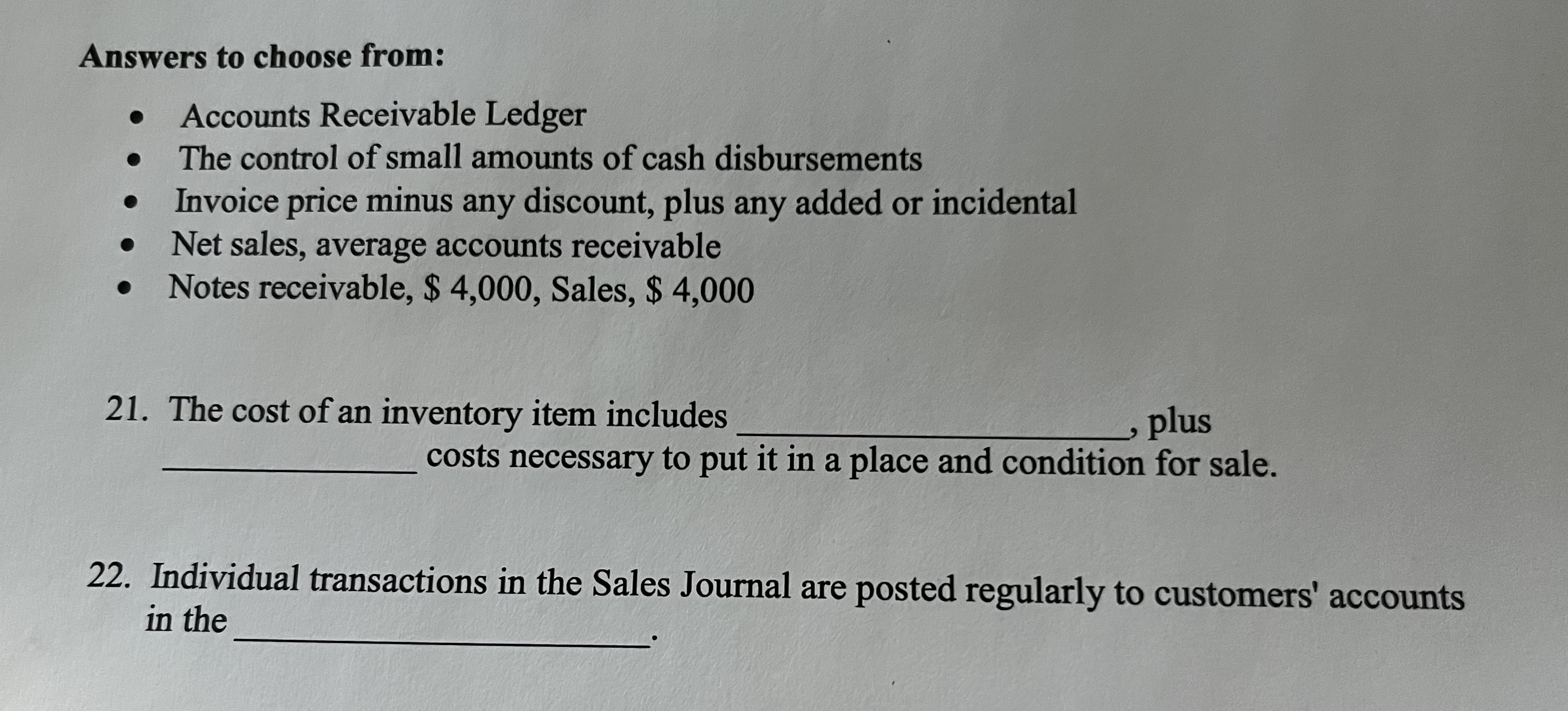 assignment of accounts receivable example problem