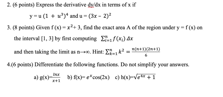 Solved 2. (6 points) Express the derivative dy/dx in terms | Chegg.com