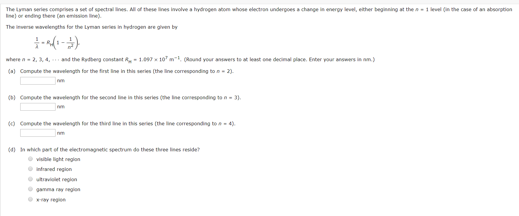 Solved The Lyman series comprises a set of spectral lines. | Chegg.com