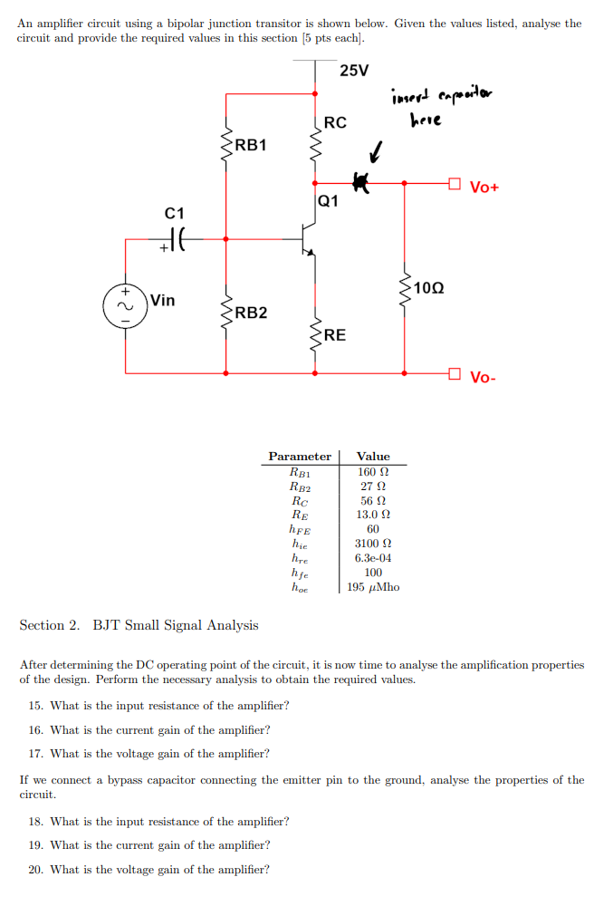 Solved An Amplifier Circuit Using A Bipolar Junction | Chegg.com