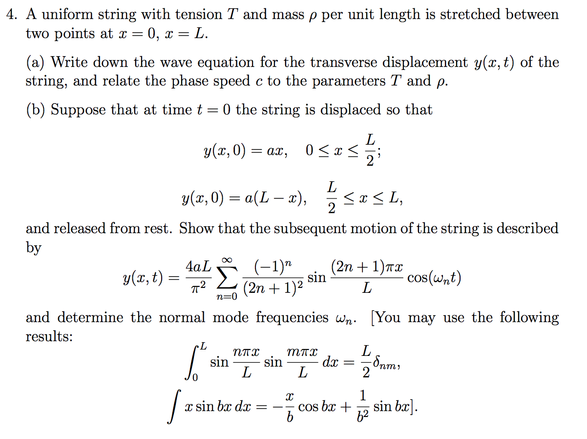 Solved 4. A uniform string with tension T and mass p per | Chegg.com