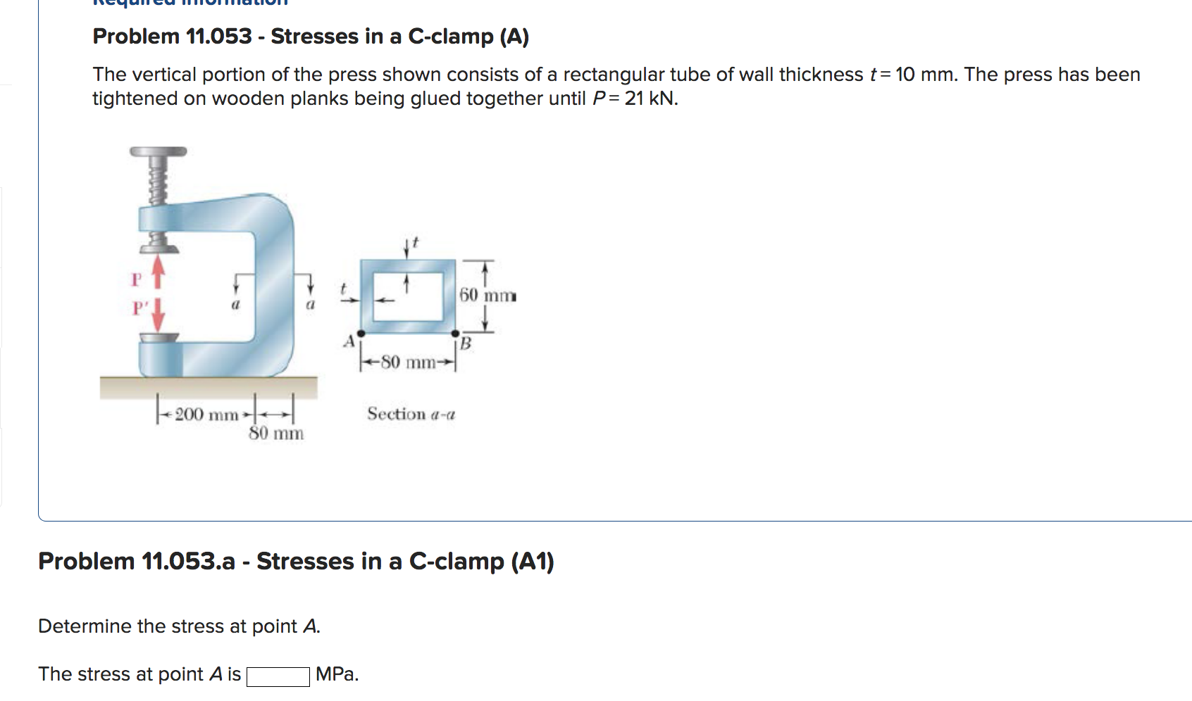Solved Problem 11.053 Stresses in a Cclamp (A) The