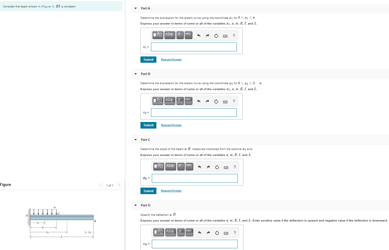 Solved Consider the beam shown in (Figure 1). El is | Chegg.com