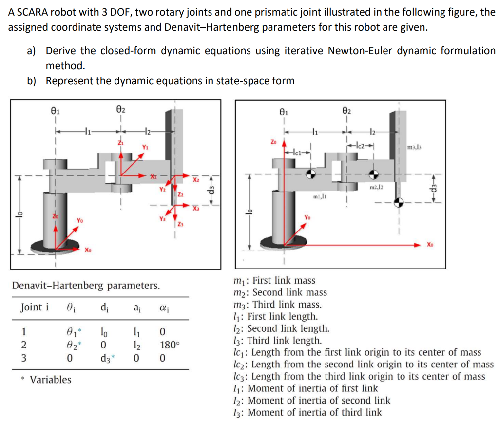 A SCARA robot with 3 DOF, two rotary joints and one