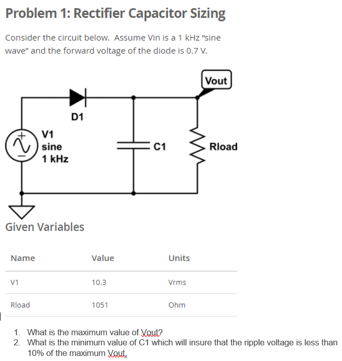 Solved Problem 1 Rectifier Capacitor Sizing Consider the
