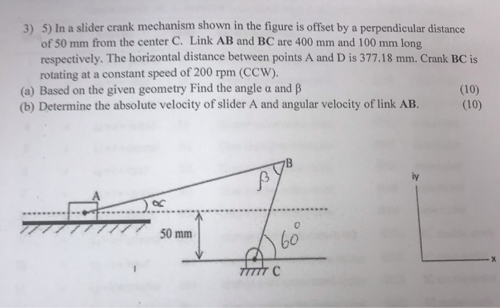 Solved 3) 5) In a slider crank mechanism shown in the figure | Chegg.com