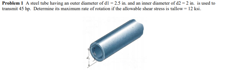 Solved Problem 1 A steel tube having an outer diameter of dl | Chegg.com