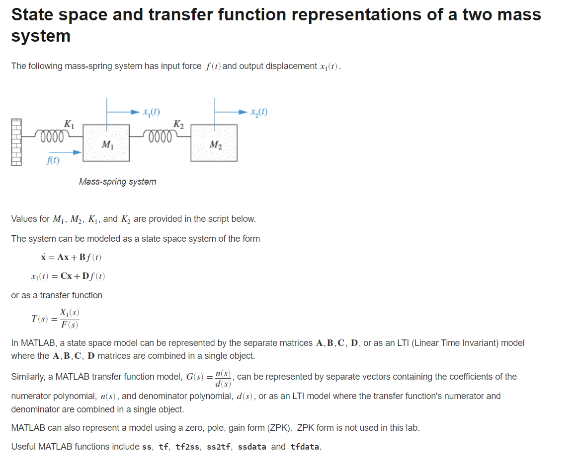 Solved State space and transfer function representations of | Chegg.com