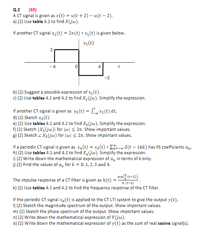 Q 2 30 A Ct Signal Is Given As X T U T 2 Chegg Com