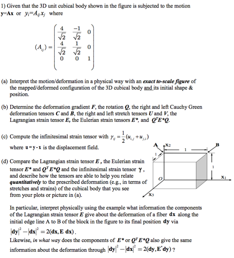 1 Given That The 3d Unit Cubical Body Shown In Th Chegg Com