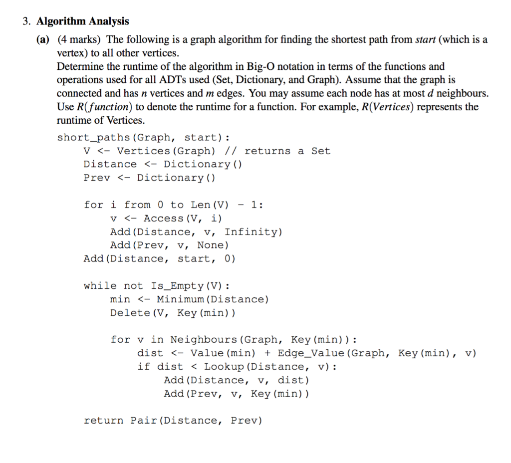3. Algorithm Analysis (a) (4 marks) The following is | Chegg.com